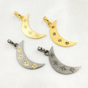 Diamond Sterling Silver Moon and Stars Pendant